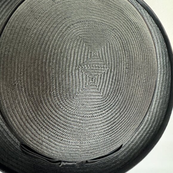 Vintage 50-60s Jan Leslie Elegant Small Hat Black Straw Satin Bow Size 22 1/2\